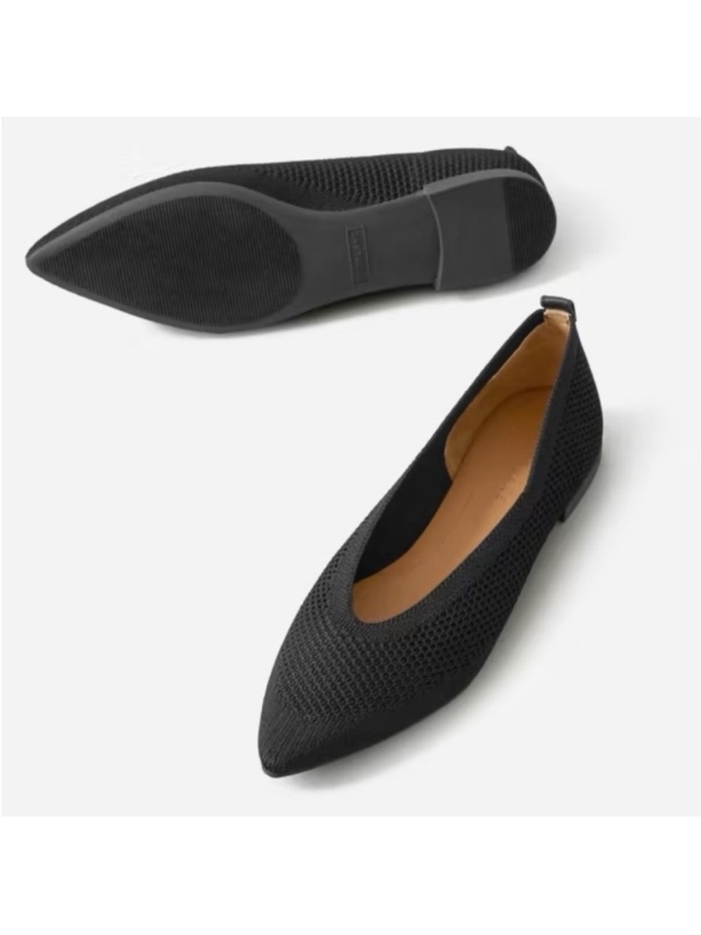 Everlane Black Pointed Knit Ballet Flats